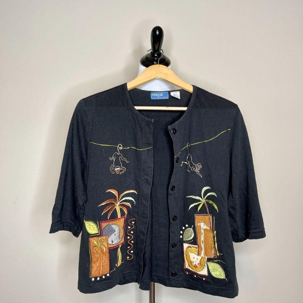 Vintage Grandma Cottage Animal‎ Sweater Cardigan L